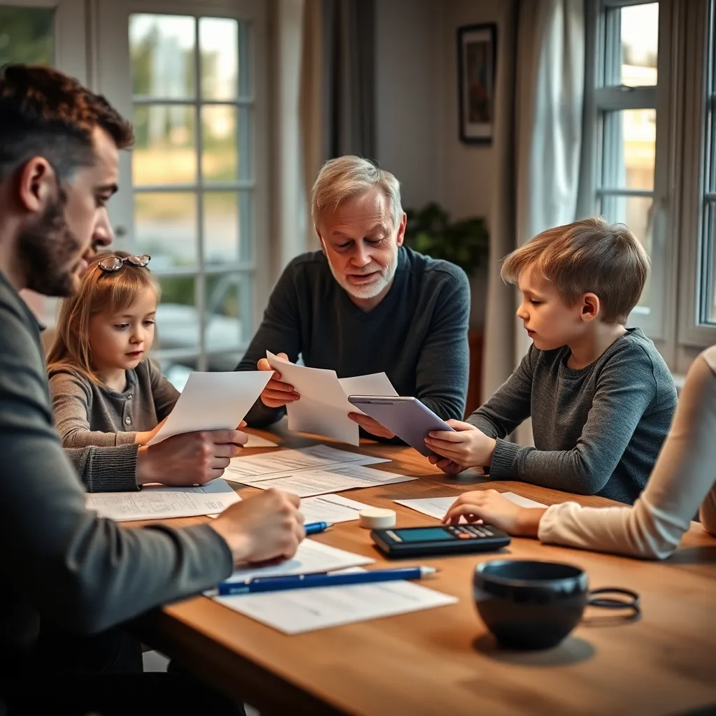 Gezin bespreekt huishoudbudget aan eettafel