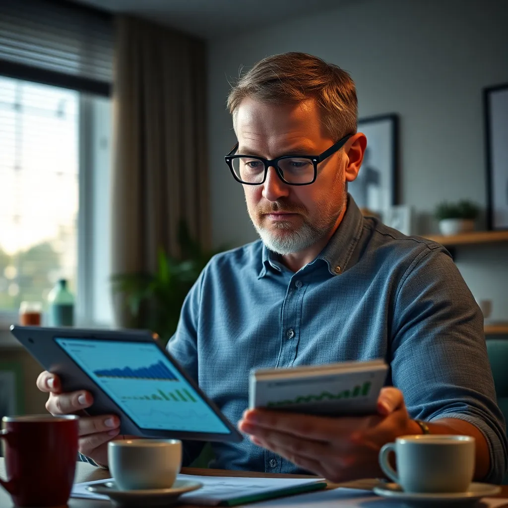 Persoon bestudeert beleggingsopties op tablet