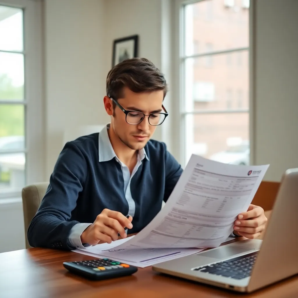 Persoon vergelijkt energierekeningen en contracten