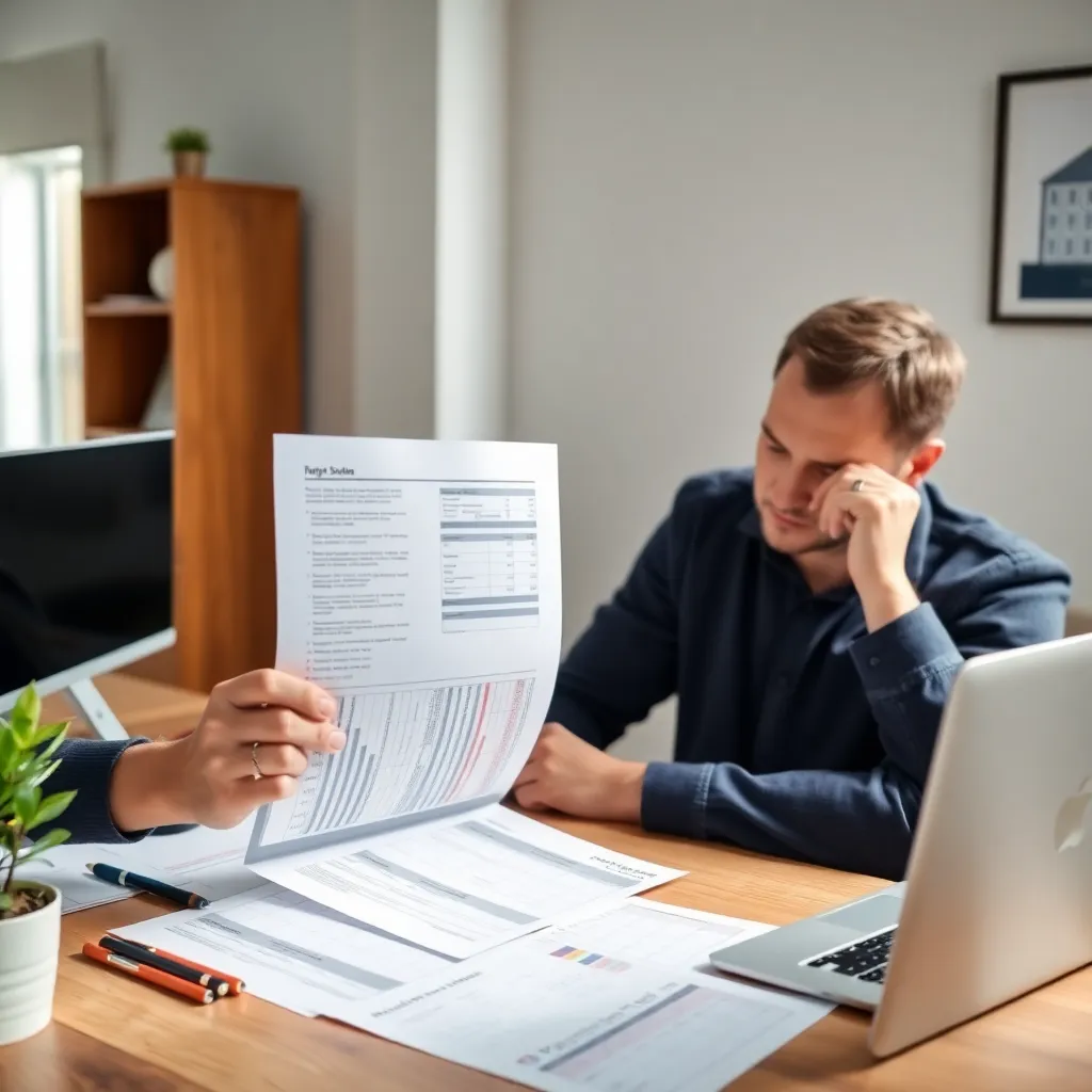 Persoon die belastingdocumenten en beleggingsoverzicht bestudeert