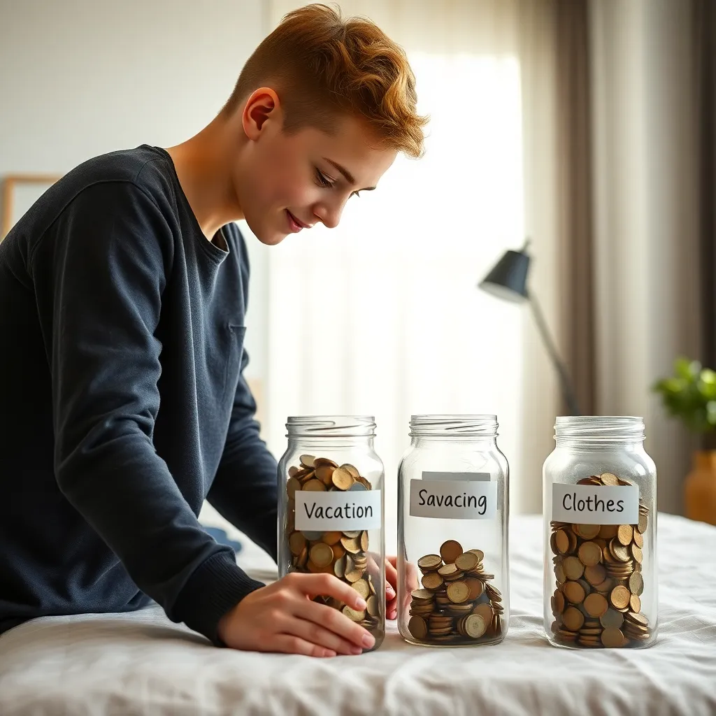 Kind telt zakgeld en noteert uitgaven in een speciaal schrift